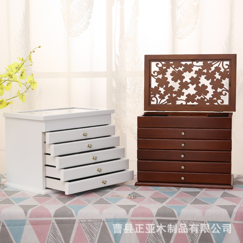 纯白色水晶拉手首饰盒 抽屉首饰桌面收纳盒 木质复古首饰盒现货