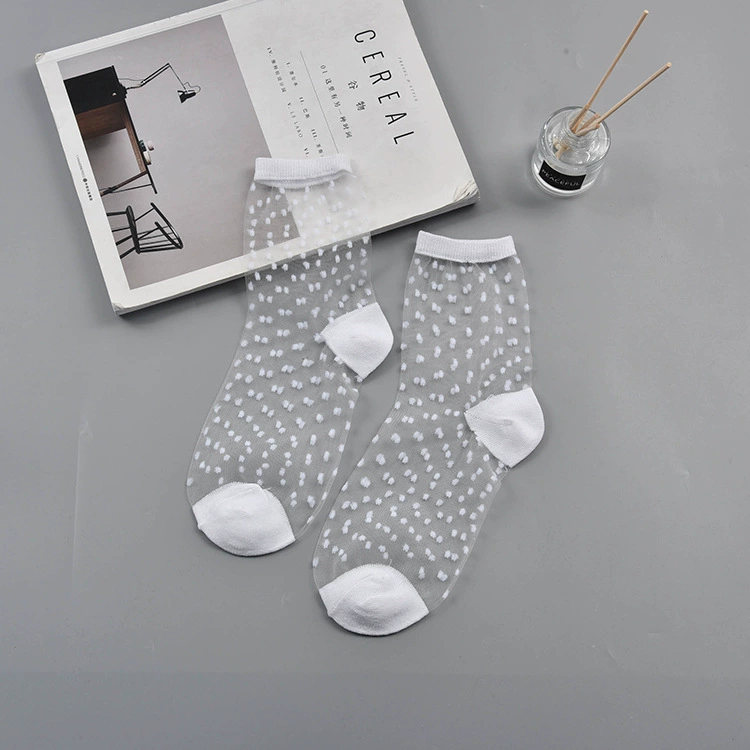Sheer summer glass tights socks, transparent patterned crystal, one size