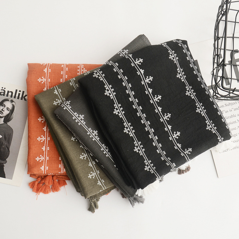 2018 estilo pastoral japonés fresco algodón y lino bufanda color sólido estilo coreano artístico todo partido bufanda decorativa protector solar chal