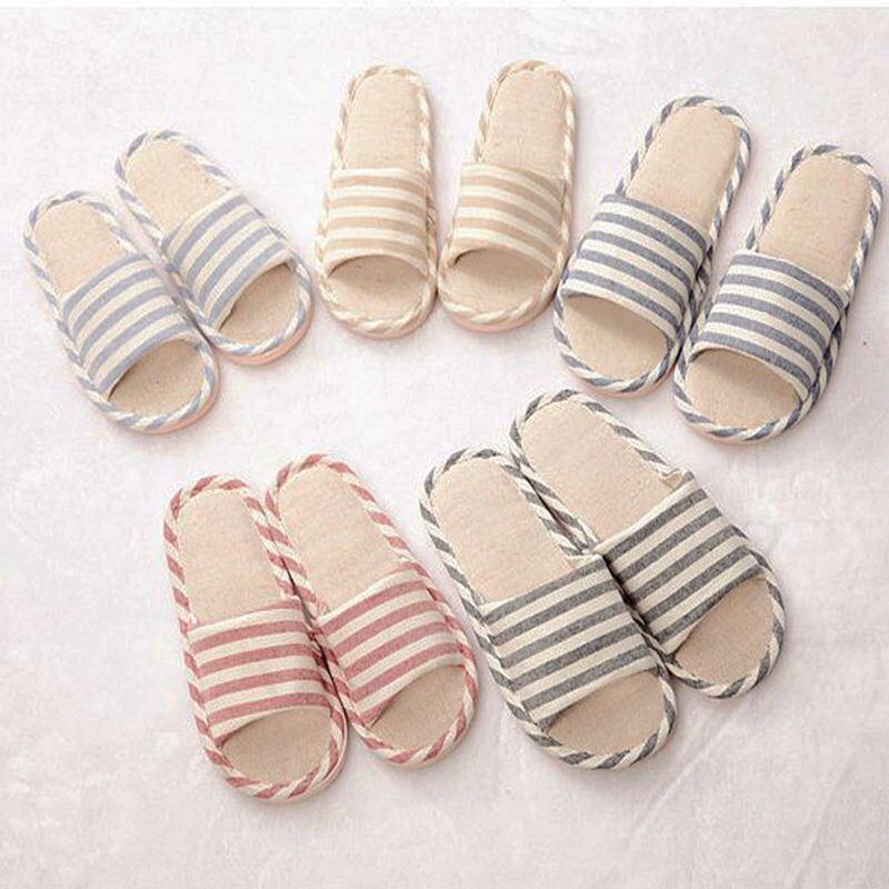 Новые полосатые льняные домашние тапочки Four Seasons для любителей хлопка и льна с мягким дном домашние деревянные напольные сандалии оптовые производители