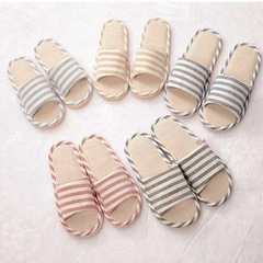 新款條紋亞麻四季室內拖鞋棉麻情侶軟底家居木地板涼拖鞋廠家批發