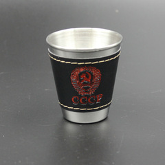 Factory Supply 70ml Leather-Stitched Stainless Steel Wine Glasses Leather-Covered Small Metal Drinkware