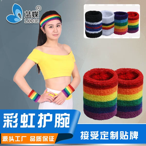 Rainbow wristband color sweat-absorbent sports six-color towel wristband basketball badminton wristband manufacturers wholesale