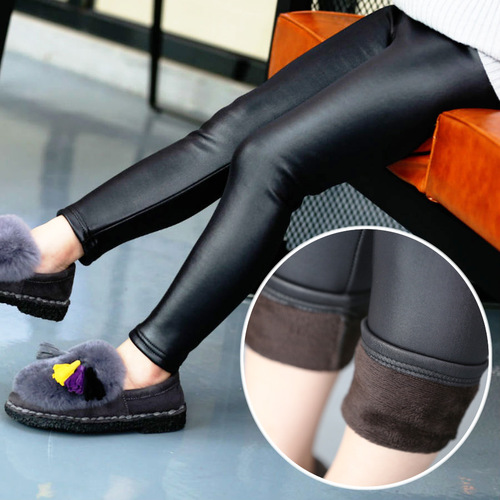 Women's Padded Leather Pants for Autumn/Winter Outerwear, Children's Padded Leggings, One-Size for Older Children, Padded Gold Fleece Leather Pants