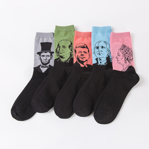Fashion trendy socks wholesale casual men's cotton socks character avatar mid-calf socks without jams