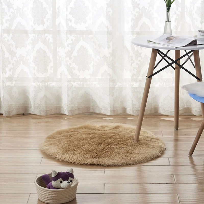 Round Imitation Wool Plush Rug, Machine-Washable, Solid Colors, Diameter 30–180 mm