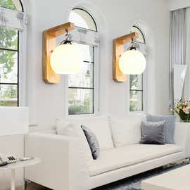 床头灯实木木质现代北欧客厅创意个性卧室led楼梯墙壁灯灯具