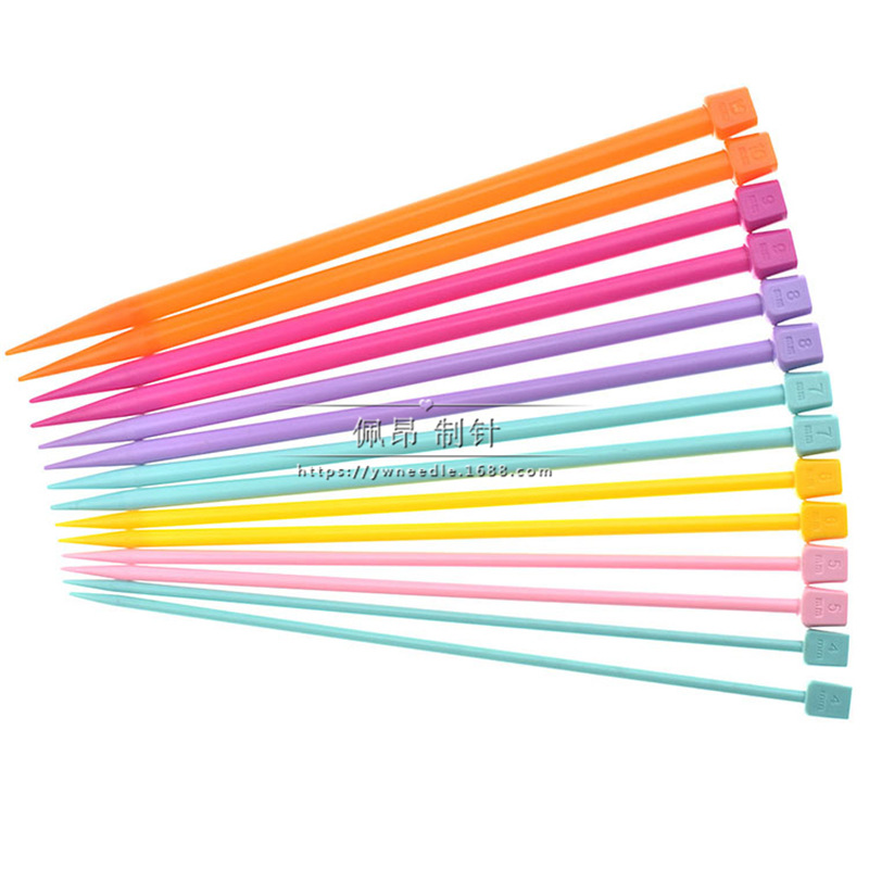Cross-Border 25cm Short Stick Needle Crystal Stick Needle Colorfulful Candy Stick Needle Single Head Plastic Scarf Sweater Needle Wool Needle
