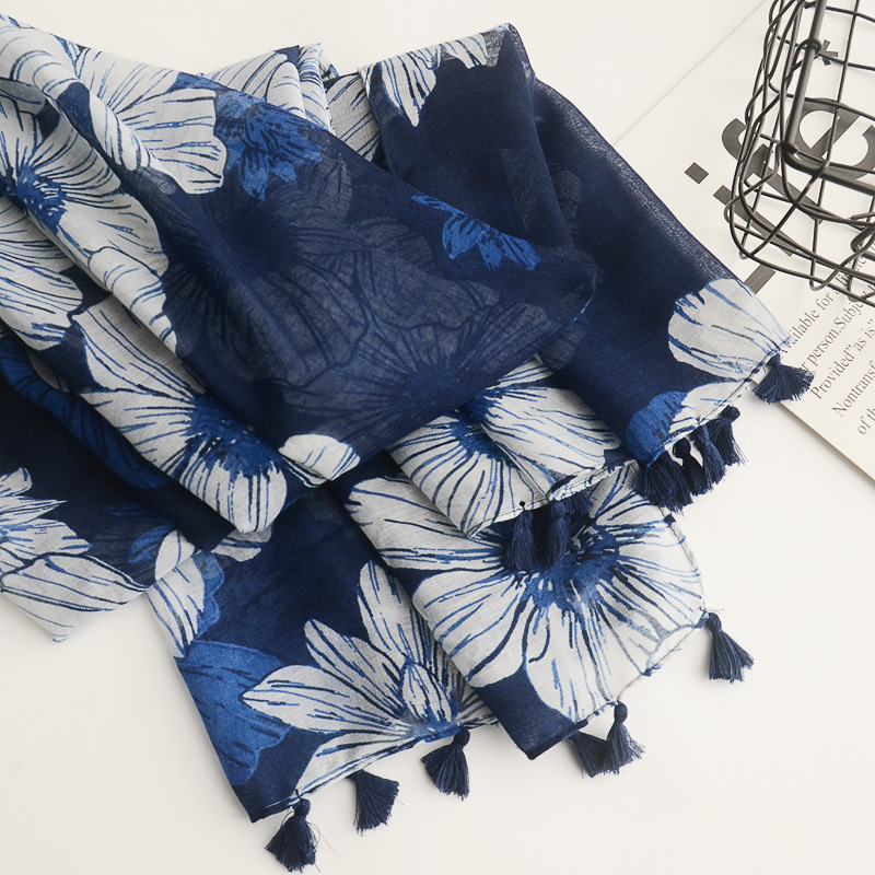 Nuevo estilo europeo y americano exportación impresión algodón y lino bufanda estilo bohemio bufanda decorativa protector solar chal bufanda