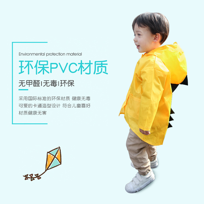 Niños bebé impermeable kindergarten dinosaurio de clase grande poncho de los niños primavera y otoño 2-6 años de edad de dibujos animados