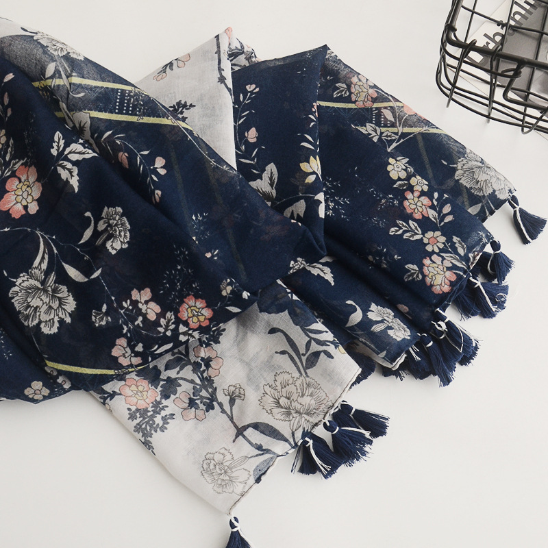 2018 japonés Mori chica estilo impreso algodón y lino bufanda de gran tamaño pastoral estilo artístico bufanda decorativa viajes protector solar chal