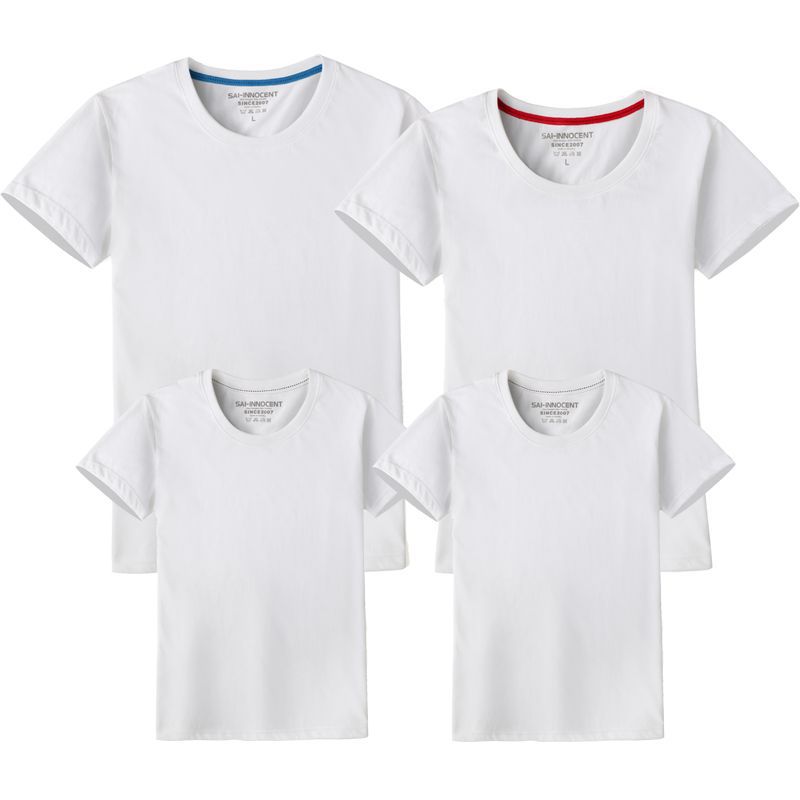 En stock venta al por mayor estilo coreano verano nueva pareja padre-hijo ropa niños Camiseta de manga corta color sólido blanco en blanco generación grupo ropa
