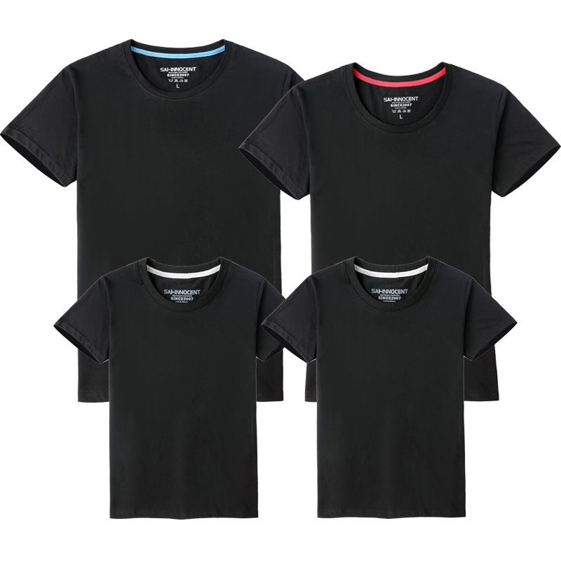 En stock venta al por mayor estilo coreano verano nueva pareja padre-hijo ropa niños Camiseta de manga corta color sólido blanco en blanco generación grupo ropa