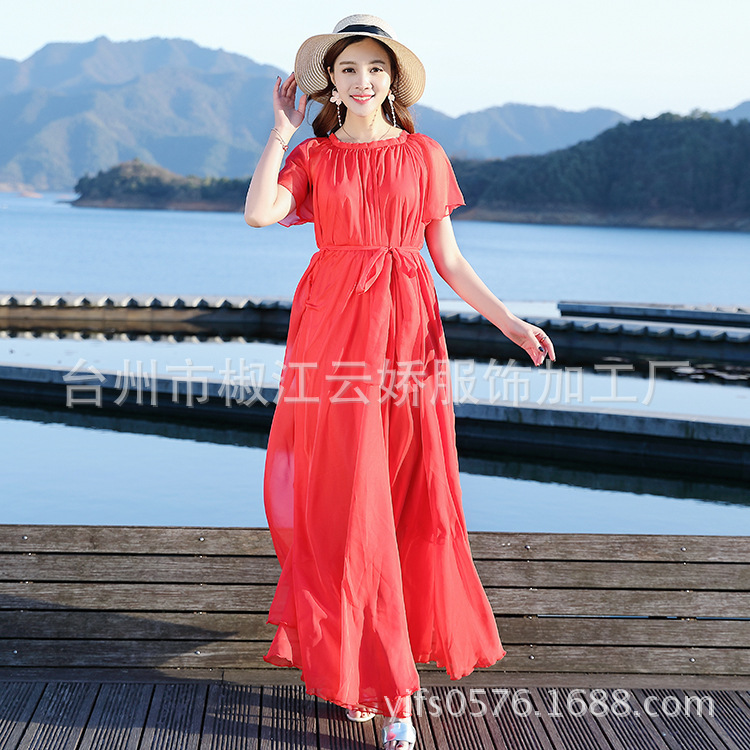 Long Dress Summer Dress Women's 2023 New Style Elegant Chiffon Fairy Beach Dress Large Hedge Slimming Dress Super Long
