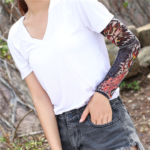 Summer Sun Protection Tattoo Sleeve for Outdoor Cycling, UV Protection, Floral Arm Tattoo Ice Sleeve, Breathable and Realistic Print Arm Guard
