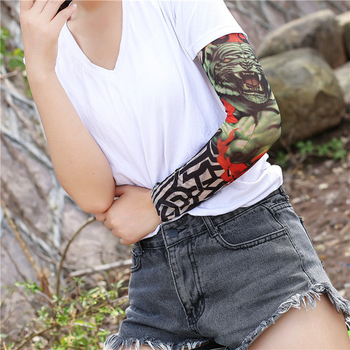 Summer Sun Protection Tattoo Sleeve for Outdoor Cycling, UV Protection, Floral Arm Tattoo Ice Sleeve, Breathable and Realistic Print Arm Guard