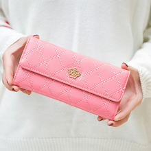 钱包女韩版2025新款时尚车缝线菱格皇冠钱包大容量三折手拿包批发