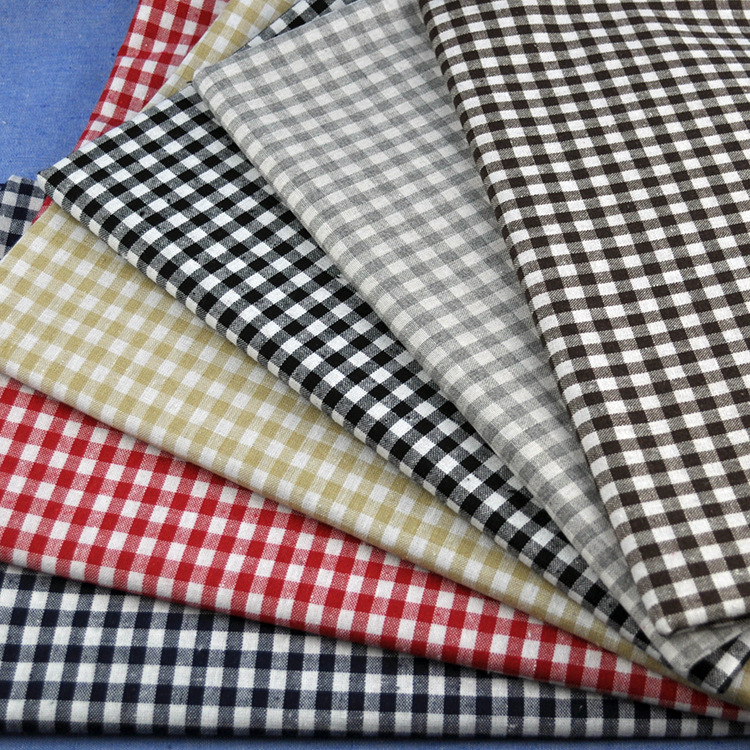 厂家现货披发 涤棉麻混纺布艺 平纹格子布料服装面料鞋帽桌布 002