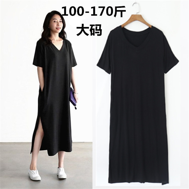 2018 spring and summer new plus size pregnant women side pocket dress fat people loose modal split dress women's clothing 2018 spring and summer new plus size pregnant women side pocket dress fat people loose modal split dress women's clothing