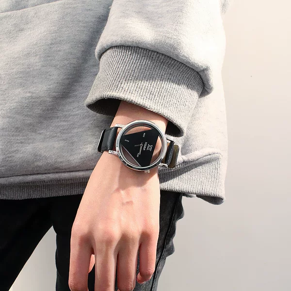 Unique Chic Minimalist Harajuku Triangular Watch, Stylish Double-Sided Hollow Design, Korean Trendy Student Couple Watch