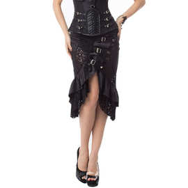 Amazon 速卖通黑色蕾丝边朋克摇滚哥特半身裙 高腰不规则半身裙