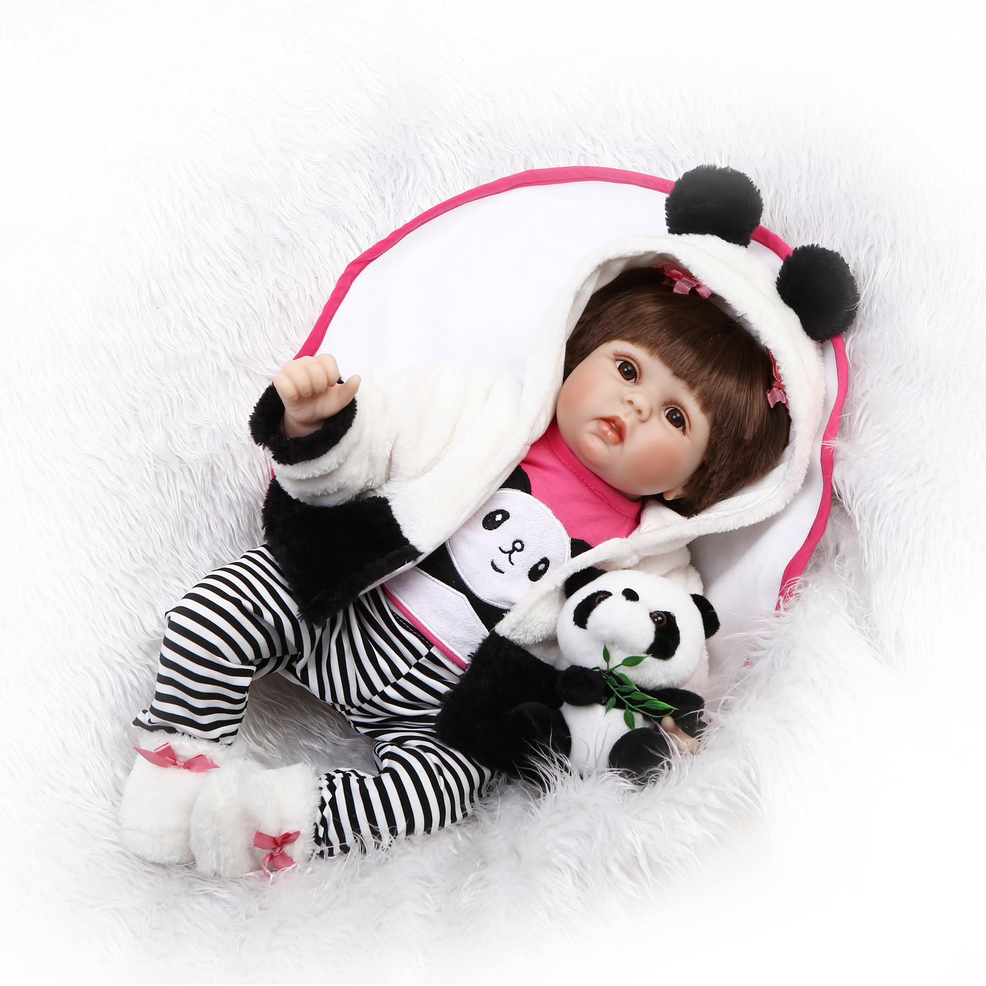 Simulación Muñeca China Panda bebé lindo bebé suave pegamento realista muñeca chica juguete