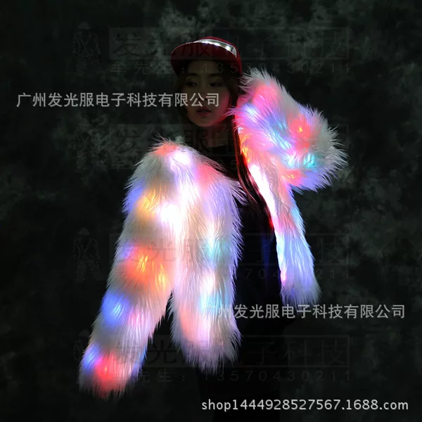 Amazon's Best-Selling Led Colorful Light-Up Fur Coat, Electronic Music Festival Led Fur Collar Short Coat