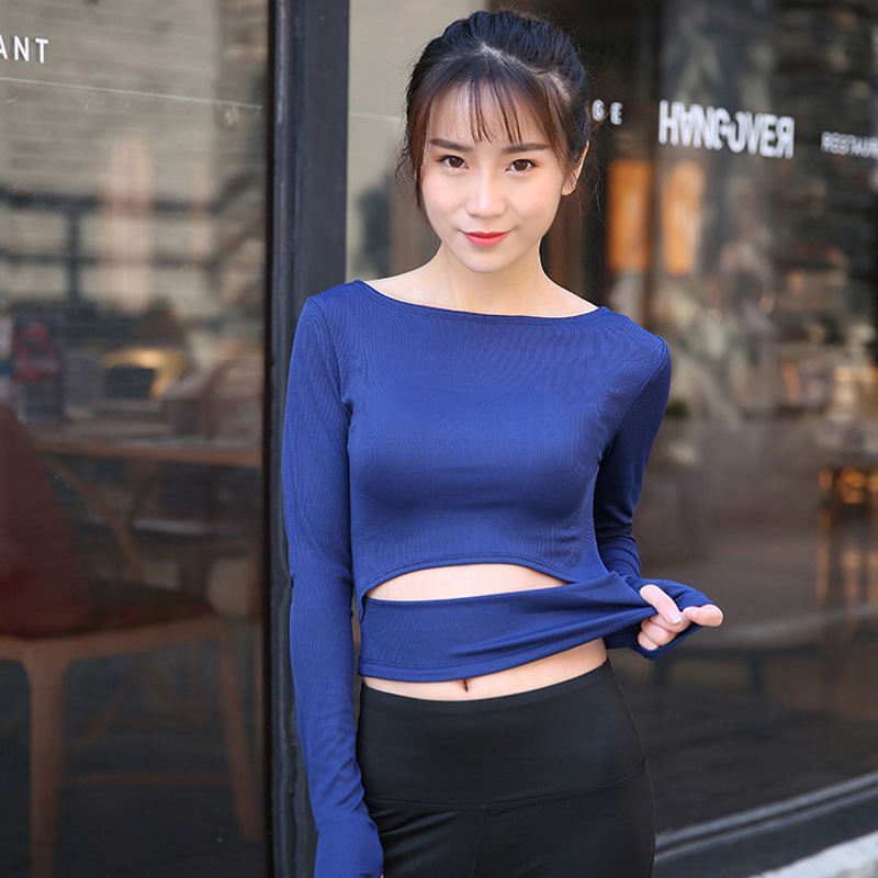 Yoga Clothing Top Women's Gym Slim-fit Slimming Quick-drying Sports T-shirt Outdoor Running Sweatshirt Navel Dancing Clothing