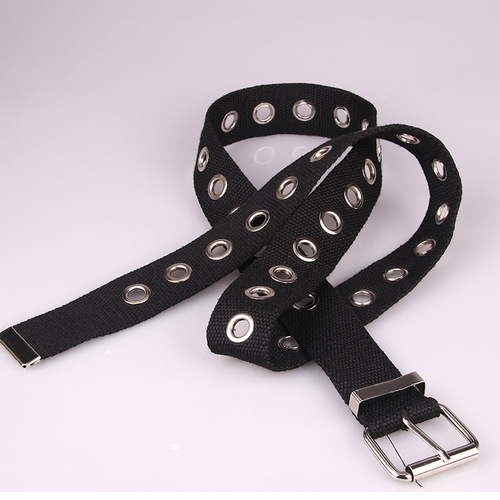New style hollow eye belt nylon canvas jeans, personalized and fashionable women's decorative tactical belt wholesale
