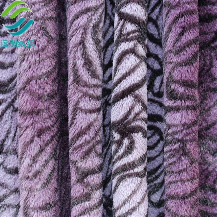 pv绒紫色豹纹印花 紫色条行虎纹印花服装毛绒玩具新款时尚面料