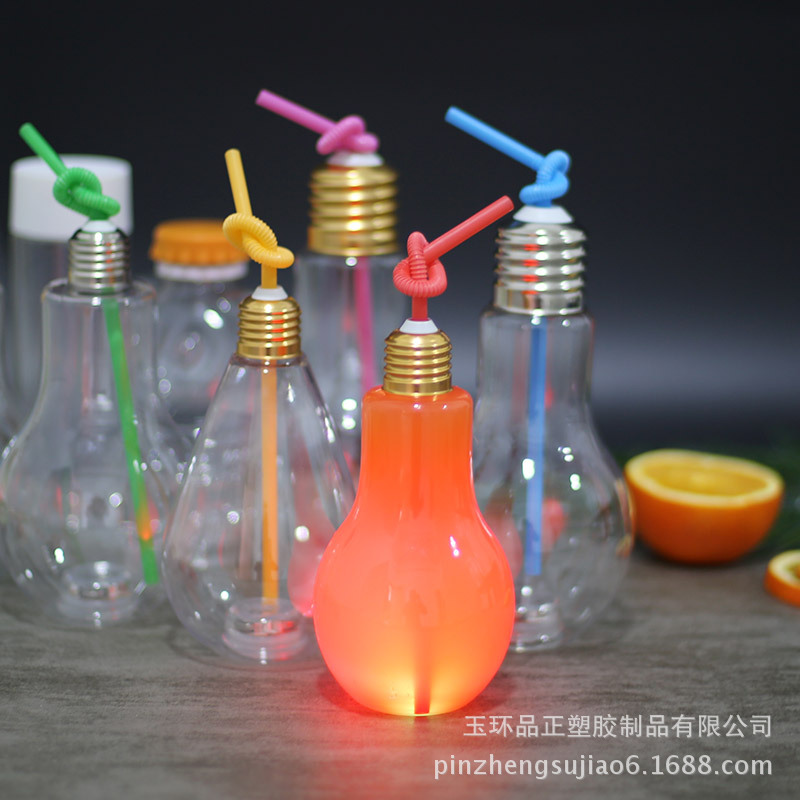 批发400、500MLpet塑料会发光灯泡饮料瓶 奶茶瓶 创意酸奶杯