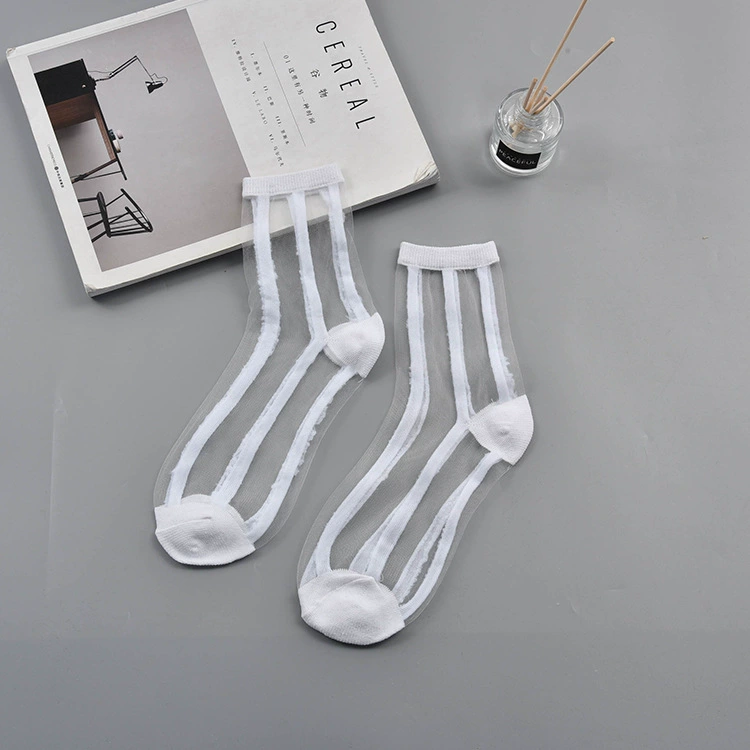 Sheer summer glass tights socks, transparent patterned crystal, one size