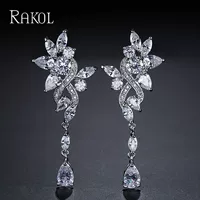 Европейско-американский стиль Rakol длинные роскошные листья - тип водяная капля серьги женские инкрустированные AAA вермикулит производителя