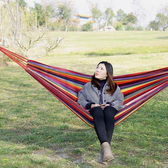 24-hour delivery canvas single hammock outdoor camping indoor children's swing thickened striped hammock