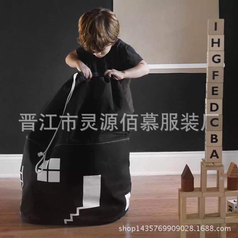 Ins Nordic Small House Pure Cotton Bundle Storage Bag Black and White