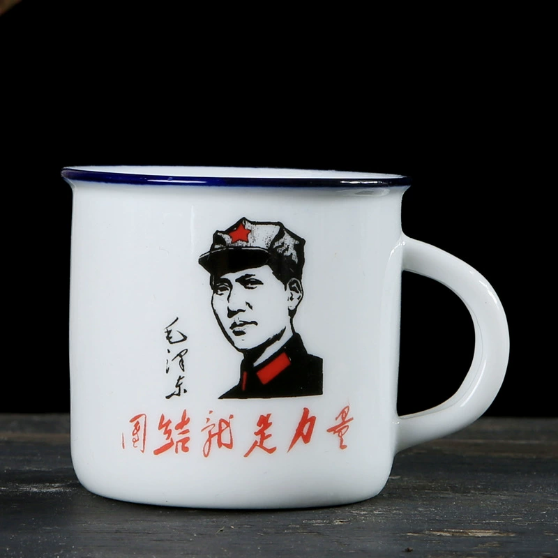 Ceramic tea cup, creative small wineglass, nostalgic retro print, 75 ml, handmade finish