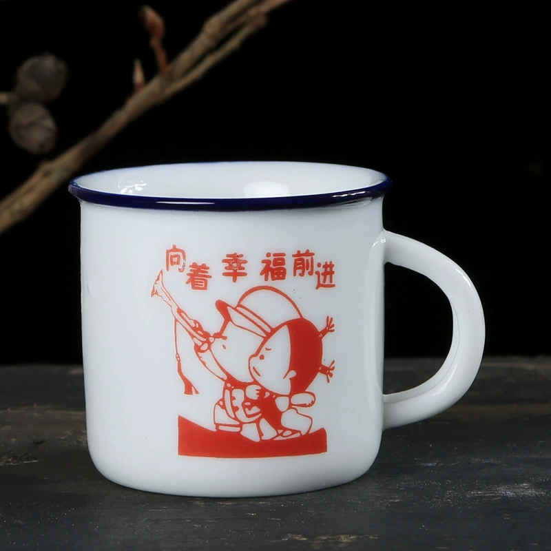 Ceramic tea cup, creative small wineglass, nostalgic retro print, 75 ml, handmade finish