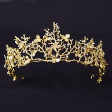 巴洛克金色复古皇冠树枝镶钻蝴蝶皇冠欧美式新娘金色皇冠头饰批发