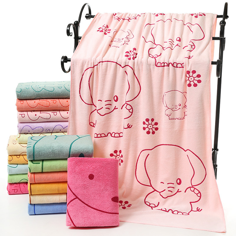 Wholesale fiber polyester soft absorbent cartoon printing 70*140 large bath towel beach towel a generation of hair