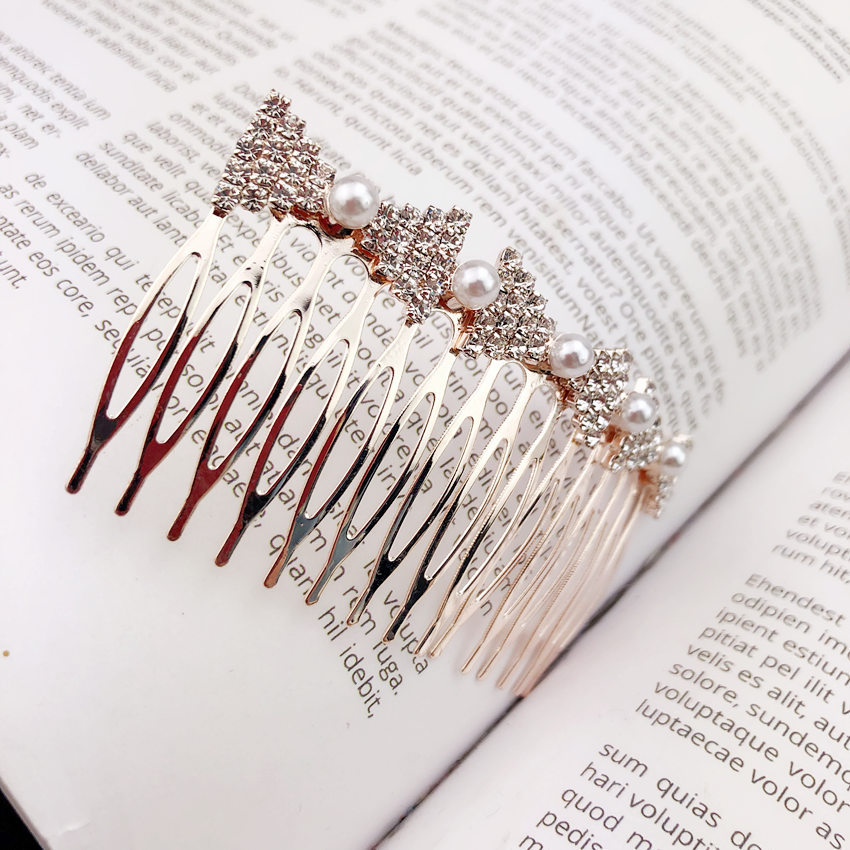 Suministro transfronterizo A058 exquisito diamante-incrustado perla arco peine del pelo de la aleación de inserción peine del pelo de moda peine europeo y americano