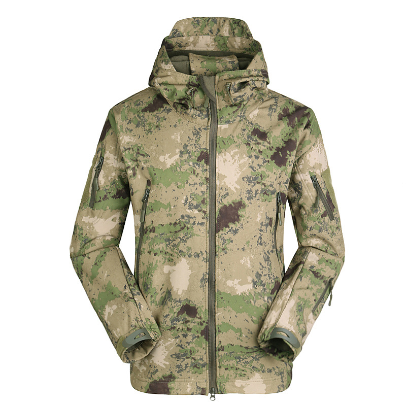 Otoño montañismo al aire libre forrado de lana de piel de tiburón chaqueta de cáscara suave de los hombres a prueba de viento impermeable engrosada ropa de camuflaje transfronteriza al por mayor image 3