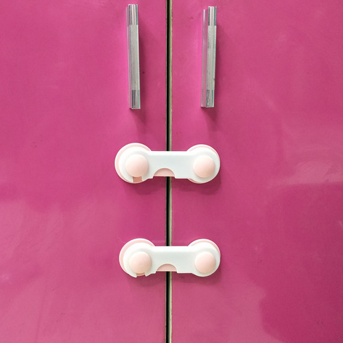 Double-sided lock, baby safety short lock, white, blue, pink baby anti-collision cabinet door flat lock, drawer lock