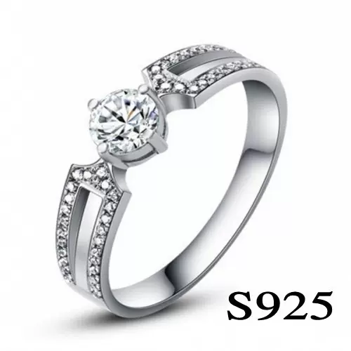 精品925银戒指时尚银戒指925镀白金戒指 925银钻戒锆石饰品 051
