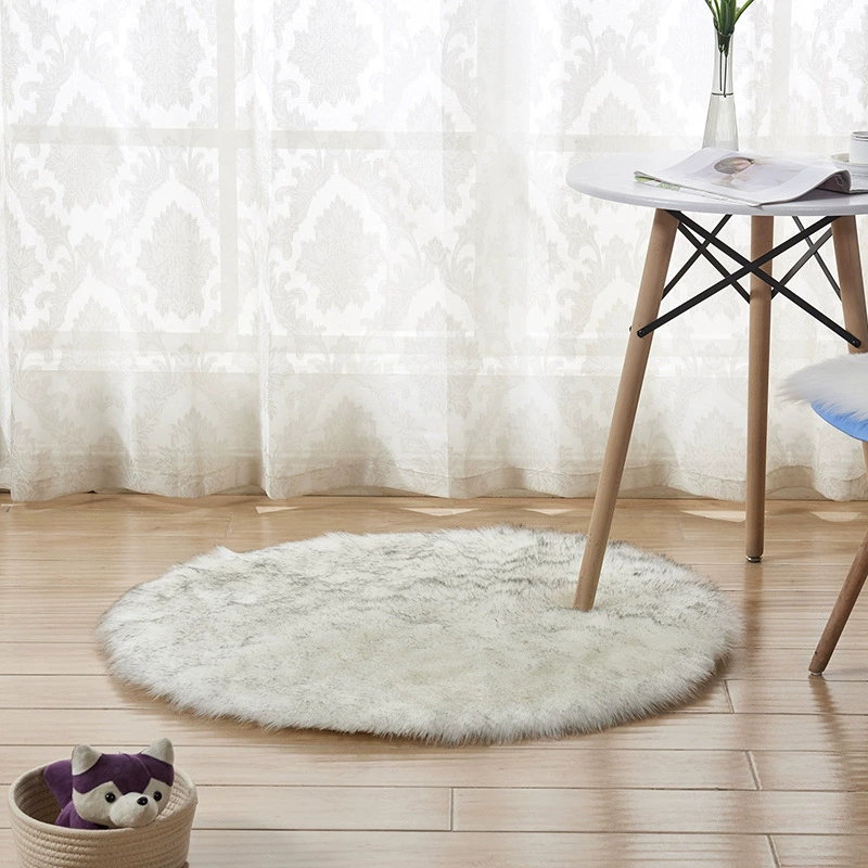 Round Imitation Wool Plush Rug, Machine-Washable, Solid Colors, Diameter 30–180 mm