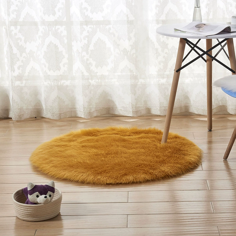 Round Imitation Wool Plush Rug, Machine-Washable, Solid Colors, Diameter 30–180 mm