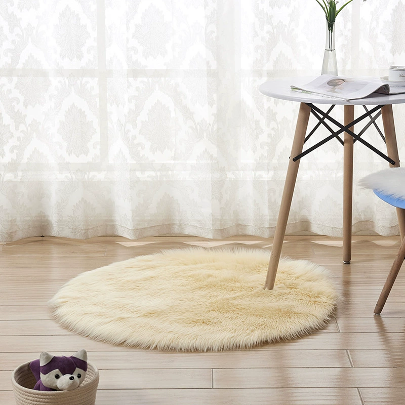Round Imitation Wool Plush Rug, Machine-Washable, Solid Colors, Diameter 30–180 mm