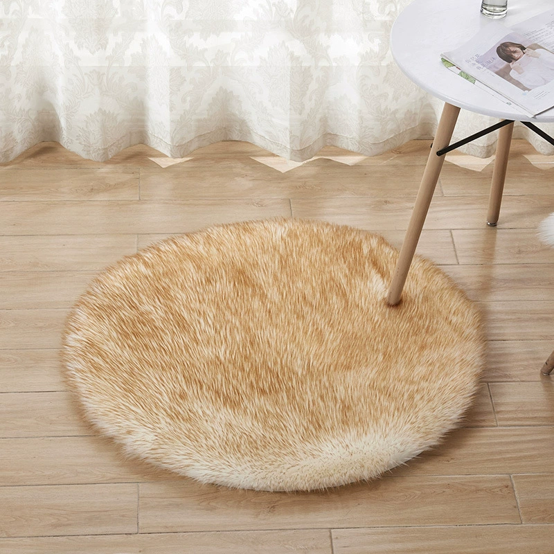 Round Imitation Wool Plush Rug, Machine-Washable, Solid Colors, Diameter 30–180 mm