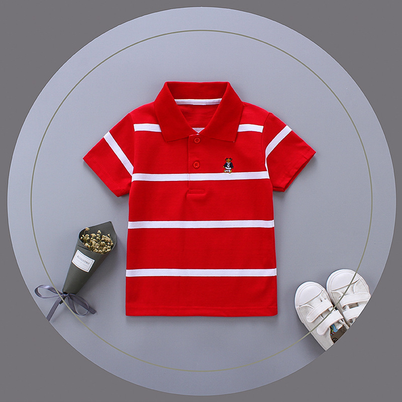 Summer Children's Clothing Boys and Girls Short-sleeved Strip Embroidered Foreign Trade Short-sleeved T-shirt Children's Summer Top Baby Clothes