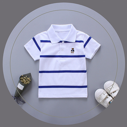 Summer Kids' Clothing: Boys' and Girls' Short-Sleeved Striped Embroidered Foreign Trade Short-Sleeved T-Shirts—Children's Summer Tops, Baby Clothes