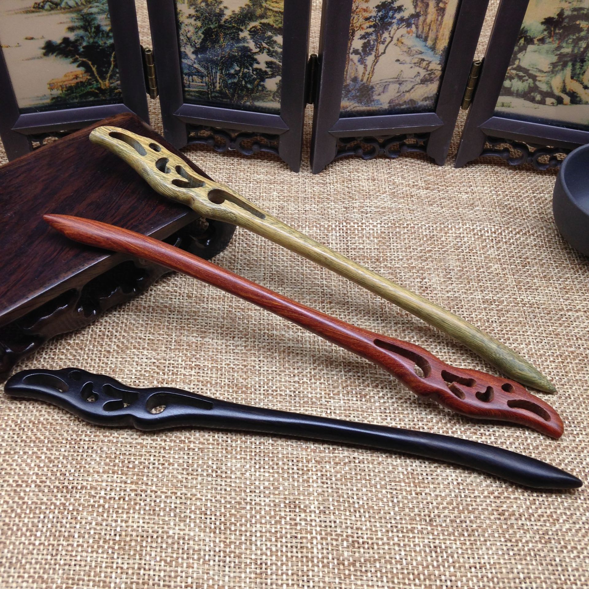 high quality retro Chinese hairpin ebony green sandalwood